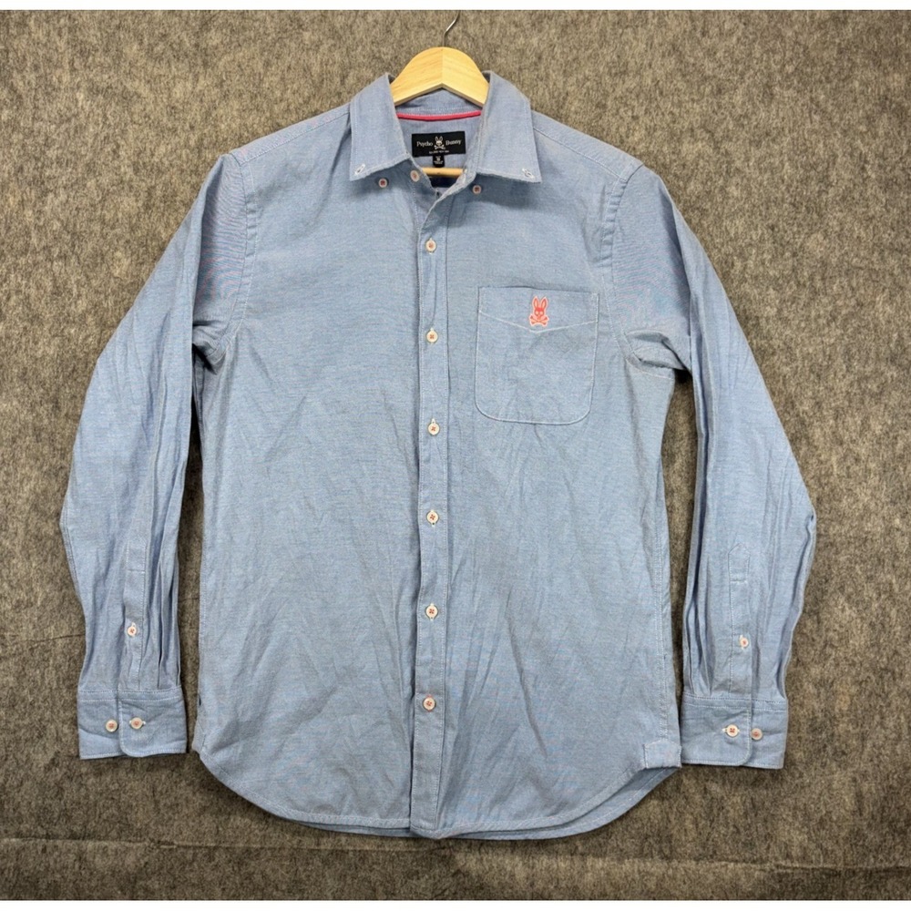 Psycho Bunny Button Down Shirt Long Sleeve Denim Men's Small Blue Cotton Stretch